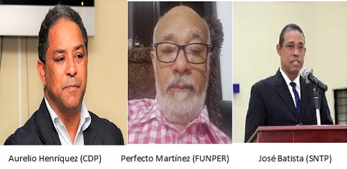 Foto Aurelio Henríquez presidente  CDP Perfecto Martínez de FUNPER y José Batista Sec. del SNTP